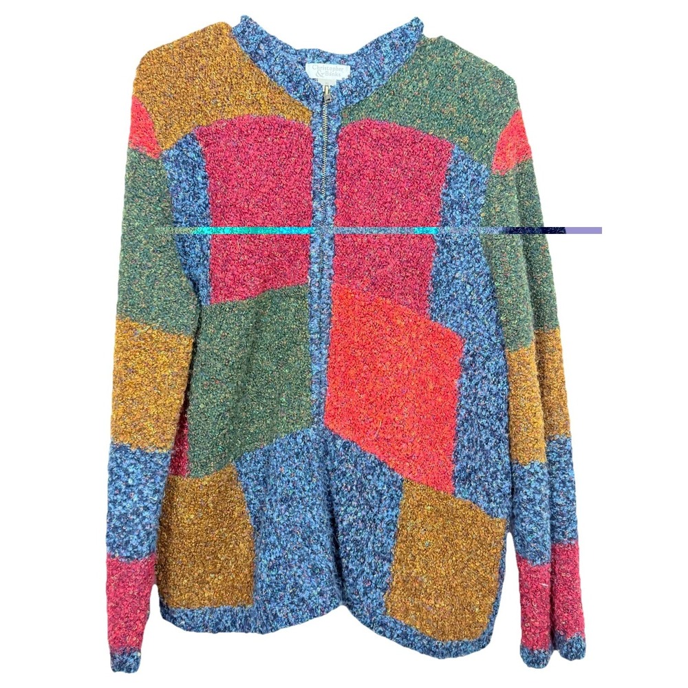 Vintage 90s Christopher & Banks Colorblock Cardigan‎ Sweater Womens XL Cozy Knit